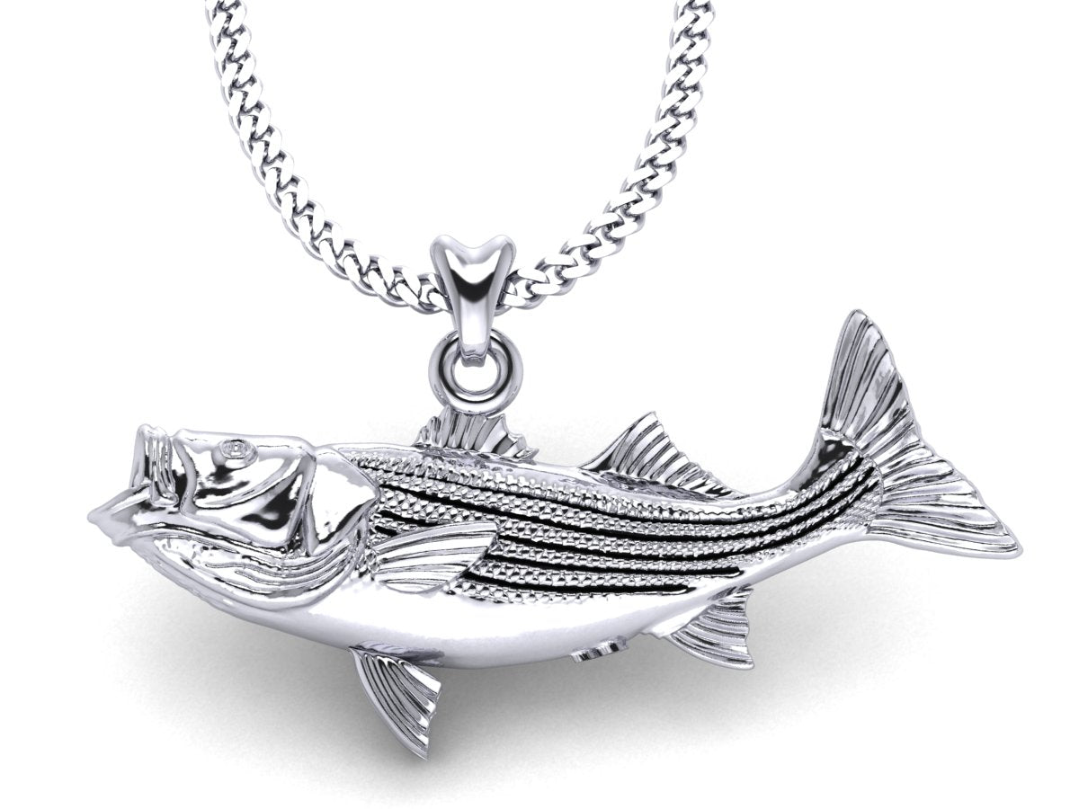 Striped Bass Fish Necklace in Sterling Silver